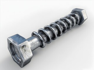 Close-up of a Metal Screw on a White Background with Textured and Mechanical Details