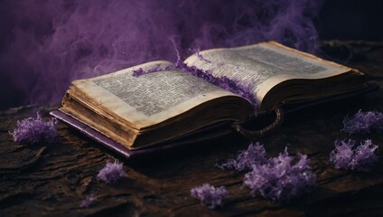 Purple mist over an ancient magical book