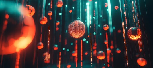 Poster - cyber metropolis: floating data spheres and neon-lit towers in a digital city