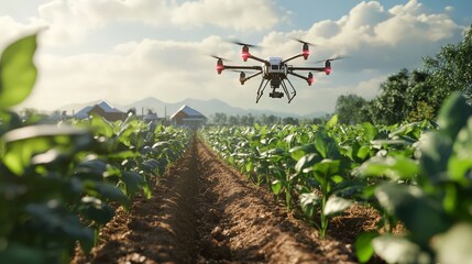 Poster - An advanced agricultural system utilizing drones, AI, and automated machinery.