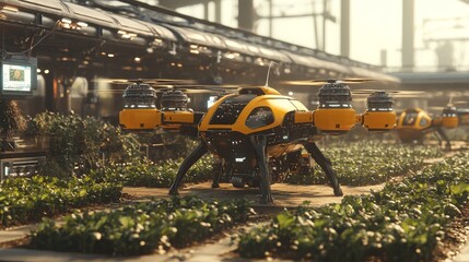 Poster - An advanced agricultural system utilizing drones, AI, and automated machinery.