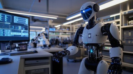 An advanced robotics lab showcasing cutting-edge robots with AI capabilities.