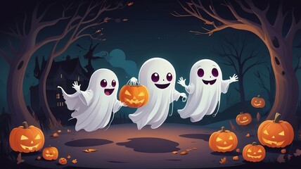 Cute little ghost on Halloween night Generative AI