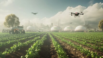 Poster - An advanced agricultural system utilizing drones, AI, and automated machinery.