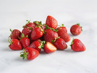 Perfectly ripened and vibrant red strawberries on a plain white background,ready to be used in recipes or as a healthy snack