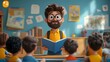 © Sarawut - Teacher guiding students through a history lesson, with colorful books and maps in a playful cartoon animation style.