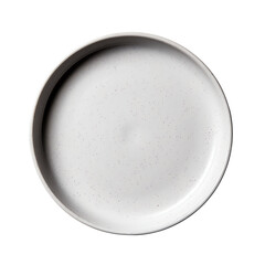 Top view of an empty white ceramic plate with a minimalist design, isolated on a white background, perfect for kitchen and dining themes., transparent background