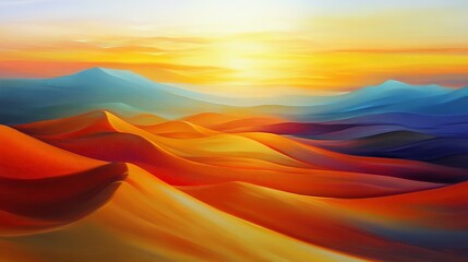 Sticker - Capture the vibrant colors of a desert sunrise, with the sun's early rays casting a warm, golden light across the undulating dunes