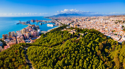 Canvas Print - Malaga city aerial panoramic view in Andalusia, Spain