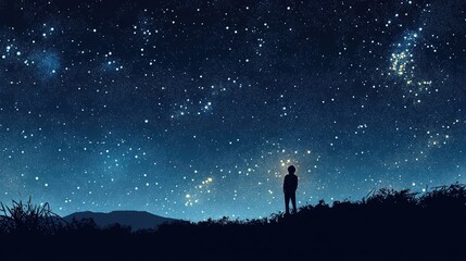 Stunning night sky with a galaxy of stars and a silhouette of a person stargazing