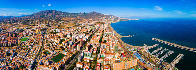 Canvas Print - Fuengirola city beach and port aerial panoramic view