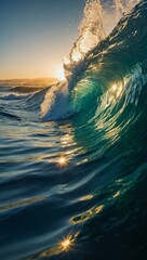 Wall Mural - Sunlight illuminating ocean waves.