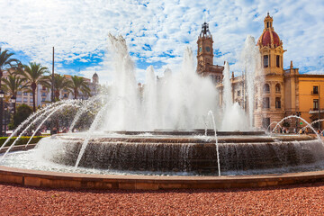 Canvas Print - Plaza del Ajuntament square in Valencia, Spain