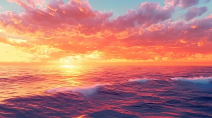 Poster - Design an image of a sunset sky over an expansive ocean, where vibrant colors mix and reflect on the water,