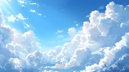 Sky with Clouds: A tranquil sky background with fluffy white clouds, creating an airy and light atmosphere for outdoor products. 
