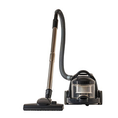 Modern canister vacuum cleaner with HEPA filter for efficient home cleaning. Includes hose and floor attachment for versatile usage.