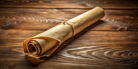 Aufkleber - A still life image of a roll of parchment on a wooden table