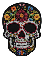 Wall Mural - PNG Colorful skull design with floral stitching