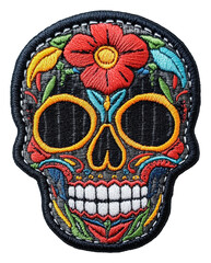 Wall Mural - PNG Floral embroidered skull patch