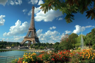 Eiffel tower - minimalist image, painting, wildlife photograph, Paris Olympics. Beautiful simple AI generated image