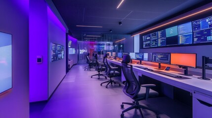Poster - high-tech workspace filled with cutting-edge digital devices, from sleek laptops and interactive screens to virtual reality headsets,
