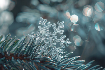 Sticker - A snowflake is sitting on a branch of a tree