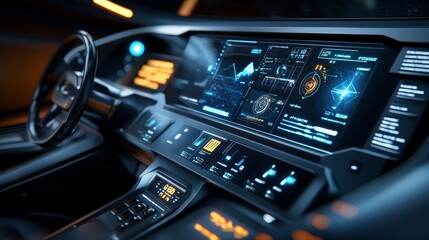 Poster - sleek digital control panel with interactive touchscreens, virtual reality integration,