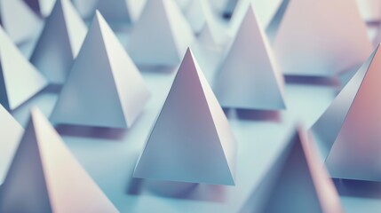Fototapete - An elegant tech wallpaper showcasing a series of aligned 3D shapes, including prisms and cones, arranged in a balanced pattern with soft shadows 