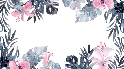 Wall Mural - Watercolor_painted_floral_frame_on_white_background