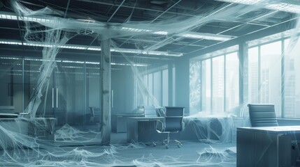 Poster - A spider web is covering the floor of a room