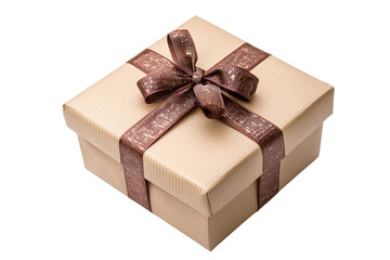 A beautifully wrapped gift box with a brown ribbon, perfect for special occasions, celebrations, and holiday presents.