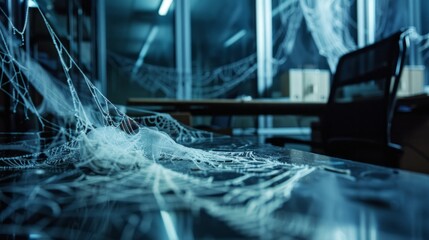 Aufkleber - A spider web is on a table in a room
