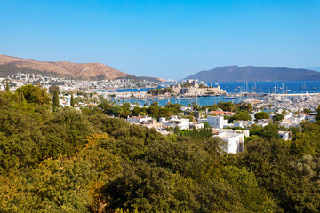 Sticker - The Bodrum Castle and marina aerial panoramic view in Turkey