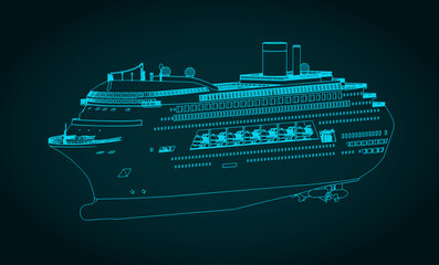 Wall Mural - Large cruise liner isometric blueprint