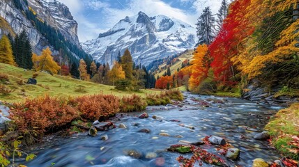 Wall Mural - autumnal river in the swiss alps
