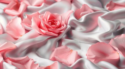 Pink Rose on Silk Fabric