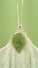 Aufkleber - Abstract Eco-Fashion with Green Leaf Bag and Cream Knit Top Symmetrically Captured in Blurred Green Background
