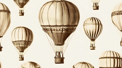 Vintage Hot Air Balloon Illustration Seamless Pattern