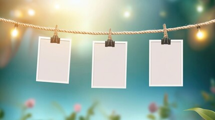 Blank Notes Hanging on a String with Decorative Lights