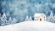 © Khritthithat - A dreamy winter wonderland with sparkling snowflakes gently falling on a cozy cottage, surrounded by snow-covered trees, in soft watercolor pastels