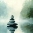© Drew - Serene Stone Stack in Misty Reflections