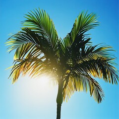 Lush Palm Tree Against Clear Sky