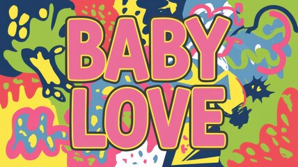 Wall Mural - Colorful Graphic Design with Bold Text 'Baby Love' Theme