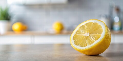 Fresh lemon cut in half on kitchen counter, lemon, citrus, fruit, vibrant, yellow