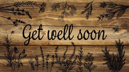 Wall Mural - Elegant Card Design with Floral Elements: Get Well Soon