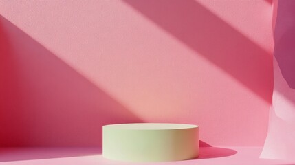 Aufkleber - Minimalist Neon Green Podium on Pastel Pink Background with Soft Shadows
