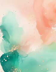 Wall Mural - delicate watercolor artwork in pastel hues of pink, peach, and teal with organic shapes and splatter