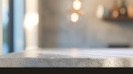 Aufkleber - Minimalist Soft White Concrete Table with Ambient Lighting and Futuristic Bokeh in Modern Indoor Setting