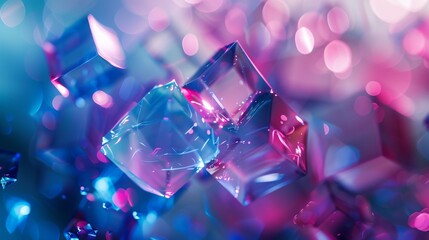 Aufkleber - Floating holographic shapes in a mesmerizing arrangement with glowing edges and intricate details. Close-up photo with clean background