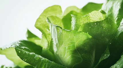 Poster - Close-up of fresh green lettuce leaves with water droplets.